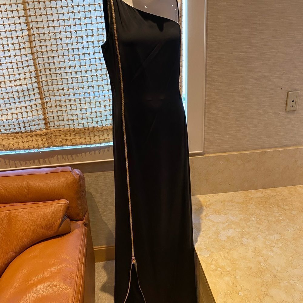 Salvatore Ferragamo black zipper detail evening gown